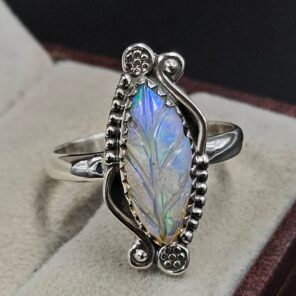Ethiopian Opal Carved Size US 10 925 Sterling Silver Ring (REXT22-261)