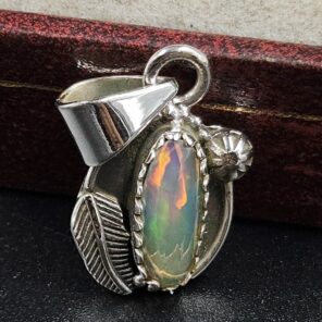 Ethiopian Opal Rose Cut 1" 925 Sterling Silver Pendant (REXT59-89)