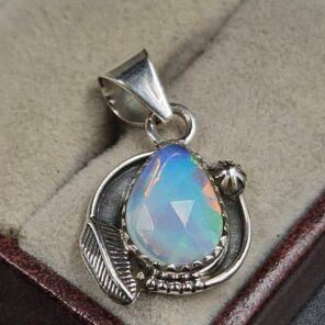 Ethiopian Opal Rose Cut 1" 925 Sterling Silver Pendant (REXT59-90)