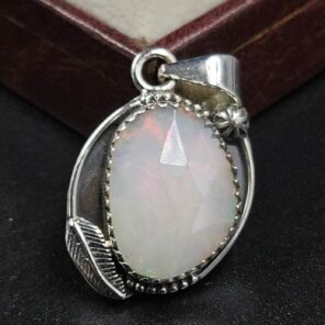 Ethiopian Opal Rose Cut 1.25" 925 Sterling Silver Pendant (REXT59-91)