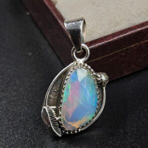 Ethiopian Opal Rose Cut 1.25" 925 Sterling Silver Pendant (REXT59-93)