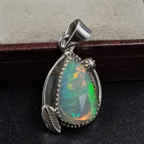 Ethiopian Opal Rose Cut 1.25" 925 Sterling Silver Pendant (REXT59-94)