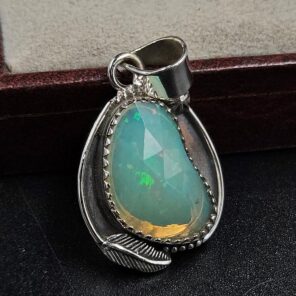 Ethiopian Opal Rose Cut 1.25" 925 Sterling Silver Pendant (REXT59-95)