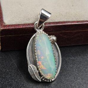 Ethiopian Opal Rose Cut 1.5" 925 Sterling Silver Pendant (REXT59-96)