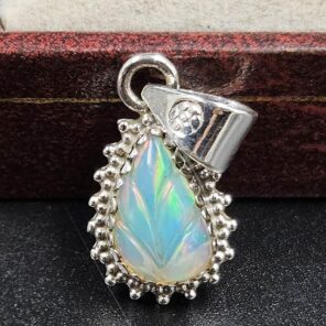 Ethiopian Opal Carved 1" 925 Sterling Silver Pendant (REXT59-113)