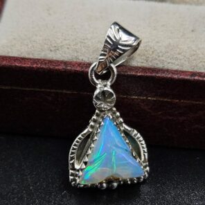 Ethiopian Opal Carved 1" 925 Sterling Silver Pendant (REXT59-118)
