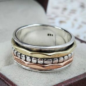 Two Tone 925 Sterling Silver Spinner Ring (REXT156-136)