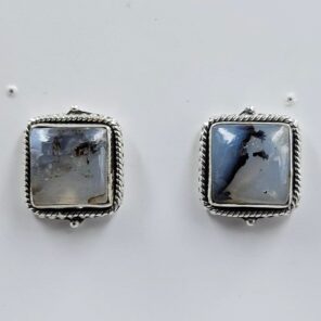 Dendritic Agate 0.6" 925 Sterling Silver Stud Earrings (REXT156-75)