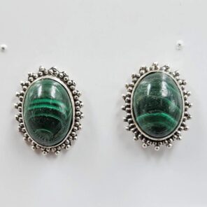 Malachite 0.6" 925 Sterling Silver Stud Earrings (REXT156-56)