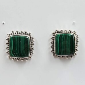 Malachite 0.5" 925 Sterling Silver Stud Earrings (REXT156-55)