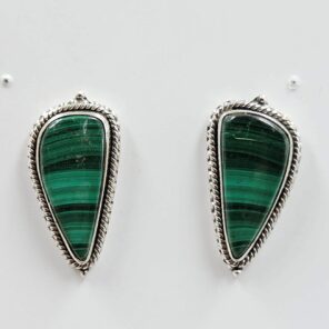 Malachite 1" 925 Sterling Silver Stud Earrings (REXT156-54)
