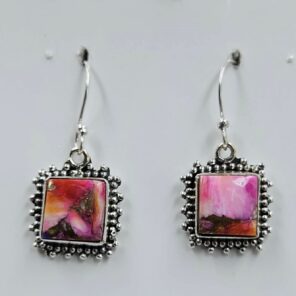 Pink Dahlia Turquoise 1.25" 925 Sterling Silver Earrings (REXT157-102)