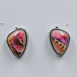 Pink Dahlia Turquoise 0.6" 925 Sterling Silver Stud Earrings (REXT157-103)