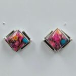 Pink Dahlia Turquoise 0.5" 925 Sterling Silver Stud Earrings (REXT157-106)