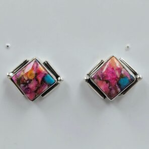 Pink Dahlia Turquoise 0.5" 925 Sterling Silver Stud Earrings (REXT157-106)