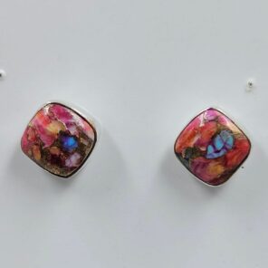 Pink Dahlia Turquoise 0.5" 925 Sterling Silver Stud Earrings (REXT157-107)