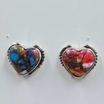 Pink Dahlia Turquoise 0.6" 925 Sterling Silver Stud Earrings (REXT157-108)