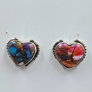 Pink Dahlia Turquoise 0.6" 925 Sterling Silver Stud Earrings (REXT157-108)