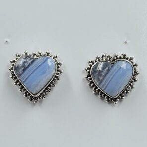 Blue Lace Agate 0.6" 925 Sterling Silver Stud Earrings (REXT157-148)