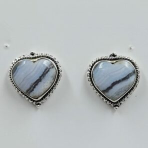 Blue Lace Agate 0.6" 925 Sterling Silver Stud Earrings (REXT157-146)