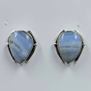 Blue Lace Agate 0.6" 925 Sterling Silver Stud Earrings (REXT157-145)