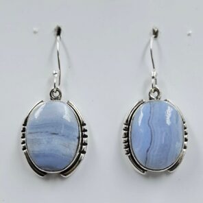 Blue Lace Agate 1.25" 925 Sterling Silver Earrings (REXT157-142)