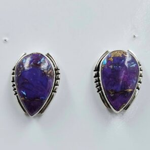 Purple Copper Turquoise 0.75" 925 Sterling Silver Stud Earrings (REXT157-167)