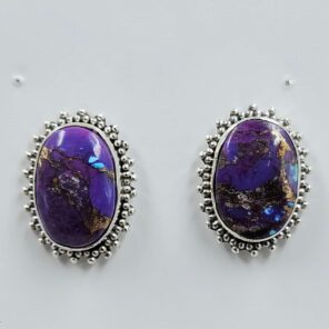 Purple Copper Turquoise 0.75" 925 Sterling Silver Stud Earrings (REXT157-166)