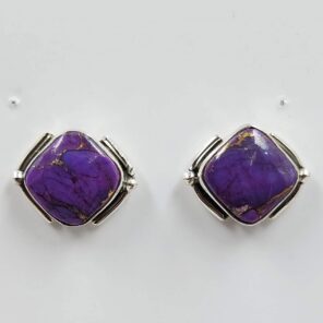 Purple Copper Turquoise 0.5" 925 Sterling Silver Stud Earrings (REXT157-165)