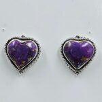 Purple Copper Turquoise 0.6" 925 Sterling Silver Stud Earrings (REXT157-163)