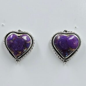 Purple Copper Turquoise 0.6" 925 Sterling Silver Stud Earrings (REXT157-163)