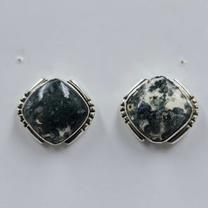Tree Agate 0.6" 925 Sterling Silver Stud Earrings (REXT156-52)