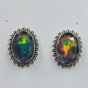 Aurora Opal 0.75" 925 Sterling Silver Stud Earrings (REXT157-66)