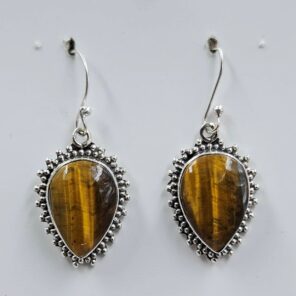 Tiger's Eye 1.25" 925 Sterling Silver Earrings (REXT157-134)