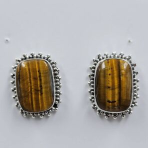 Tiger's Eye 0.75" 925 Sterling Silver Stud Earrings (REXT157-133)