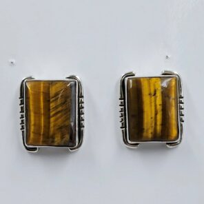 Tiger's Eye 0.75" 925 Sterling Silver Stud Earrings (REXT157-130)