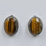 Tiger's Eye 0.75" 925 Sterling Silver Stud Earrings (REXT157-129)