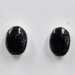 Black Onyx 0.6" 925 Sterling Silver Stud Earrings (REXT157-170)