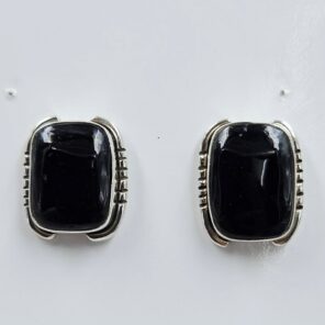 Black Onyx 0.6" 925 Sterling Silver Stud Earrings (REXT157-171)