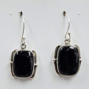 Black Onyx 1.25" 925 Sterling Silver Earrings (REXT157-174)