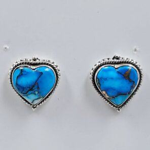 Ice Blue Dahlia Turquoise 0.75" 925 Sterling Silver Stud Earrings (REXT157-81)