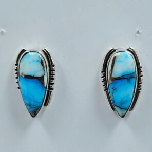 Ice Blue Dahlia Turquoise 0.75" 925 Sterling Silver Stud Earrings (REXT157-83)