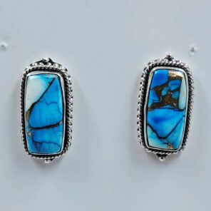 Ice Blue Dahlia Turquoise 0.75" 925 Sterling Silver Stud Earrings (REXT157-84)