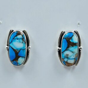 Ice Blue Dahlia Turquoise 0.75" 925 Sterling Silver Stud Earrings (REXT157-85)