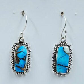 Ice Blue Dahlia Turquoise 1.25" 925 Sterling Silver Earrings (REXT157-77)