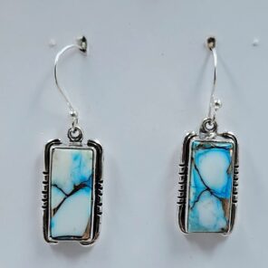 Ice Blue Dahlia Turquoise 1.25" 925 Sterling Silver Earrings (REXT157-80)