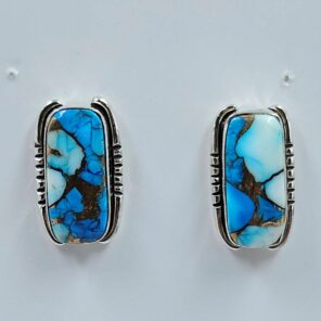 Ice Blue Dahlia Turquoise 0.75" 925 Sterling Silver Stud Earrings (REXT157-87)