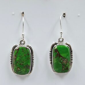 Green Copper Turquoise 1.25" 925 Sterling Silver Earrings (REXT157-97)