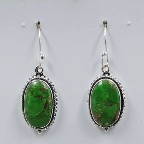 Green Copper Turquoise 1.5" 925 Sterling Silver Earrings (REXT157-96)