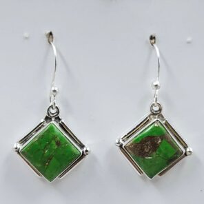 Green Copper Turquoise 1.25" 925 Sterling Silver Earrings (REXT157-94)